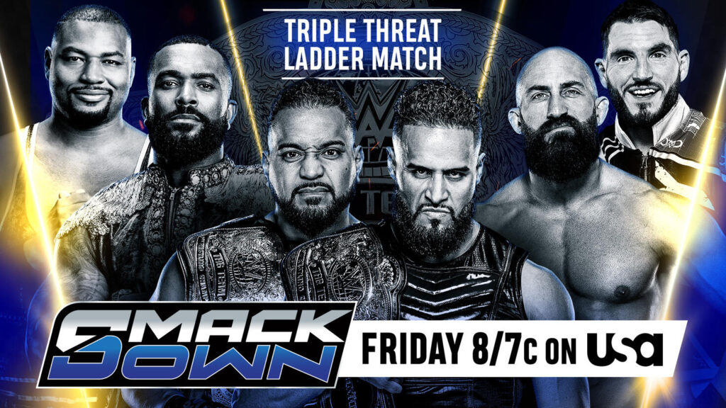  The Bloodline will defend their WWE Tag Team Titles against DIY and The Street Profits in a Ladder Match.